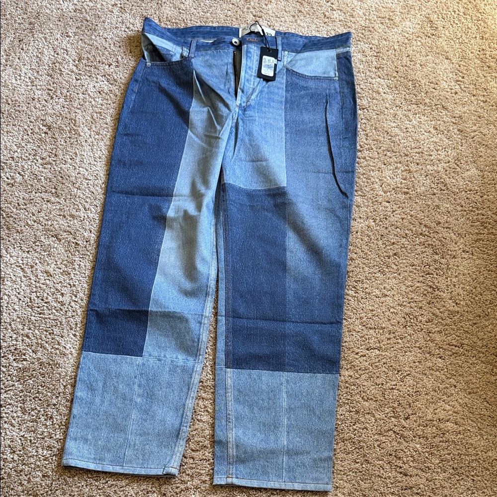 rag & bone womans Patchwork Denim Jeans in Mixed Blues